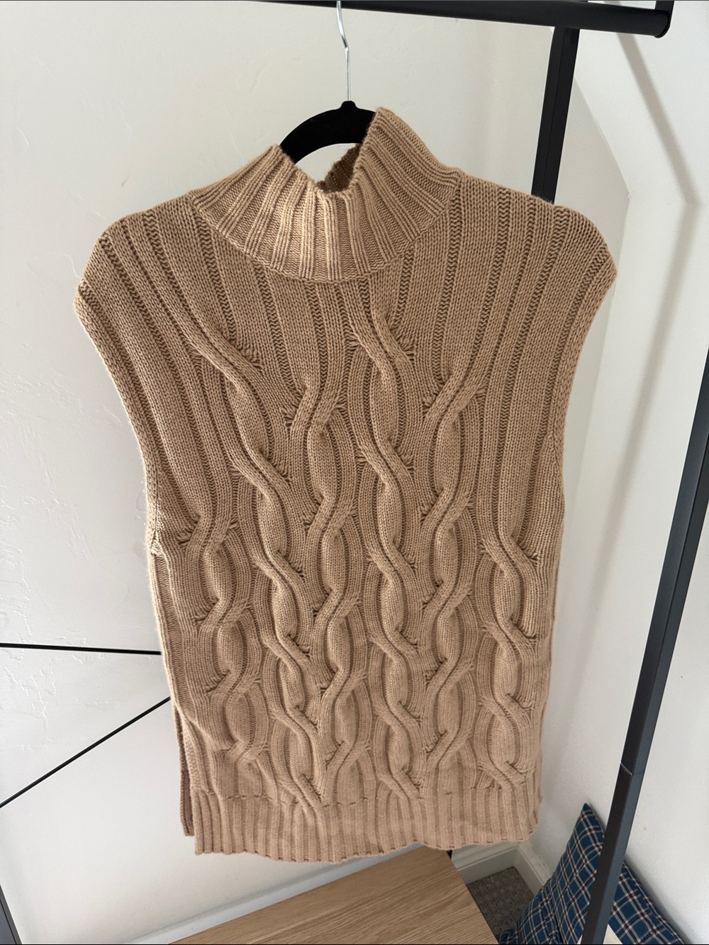 Autumn Cashmere Cable Knit Sleeveless Turtleneck Dress in Camel - Picture 1 of 3